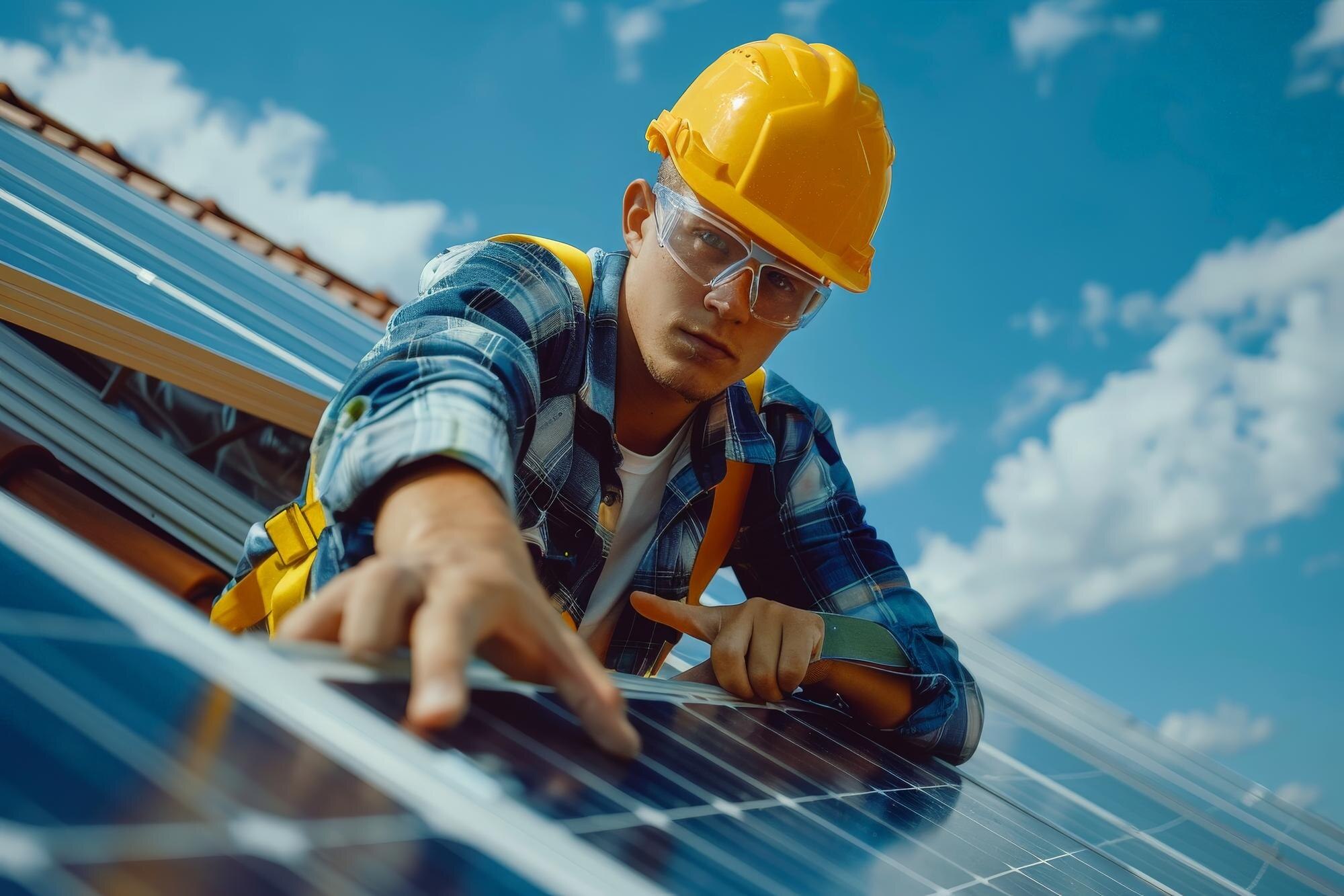 Maison équipée de panneaux solaires photovoltaïques, autoconsommation et raccordement
